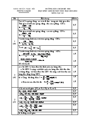 Hướng dẫn chấm đề thi học sinh giỏi huyện năm học 2013 - 2014 môn Vật Lí
